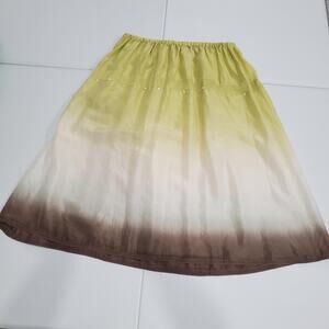 Y2K Forest Fairy Grunge Whimsy Skirt Womens 10 Yellow Brown Silk Beaded A-Line